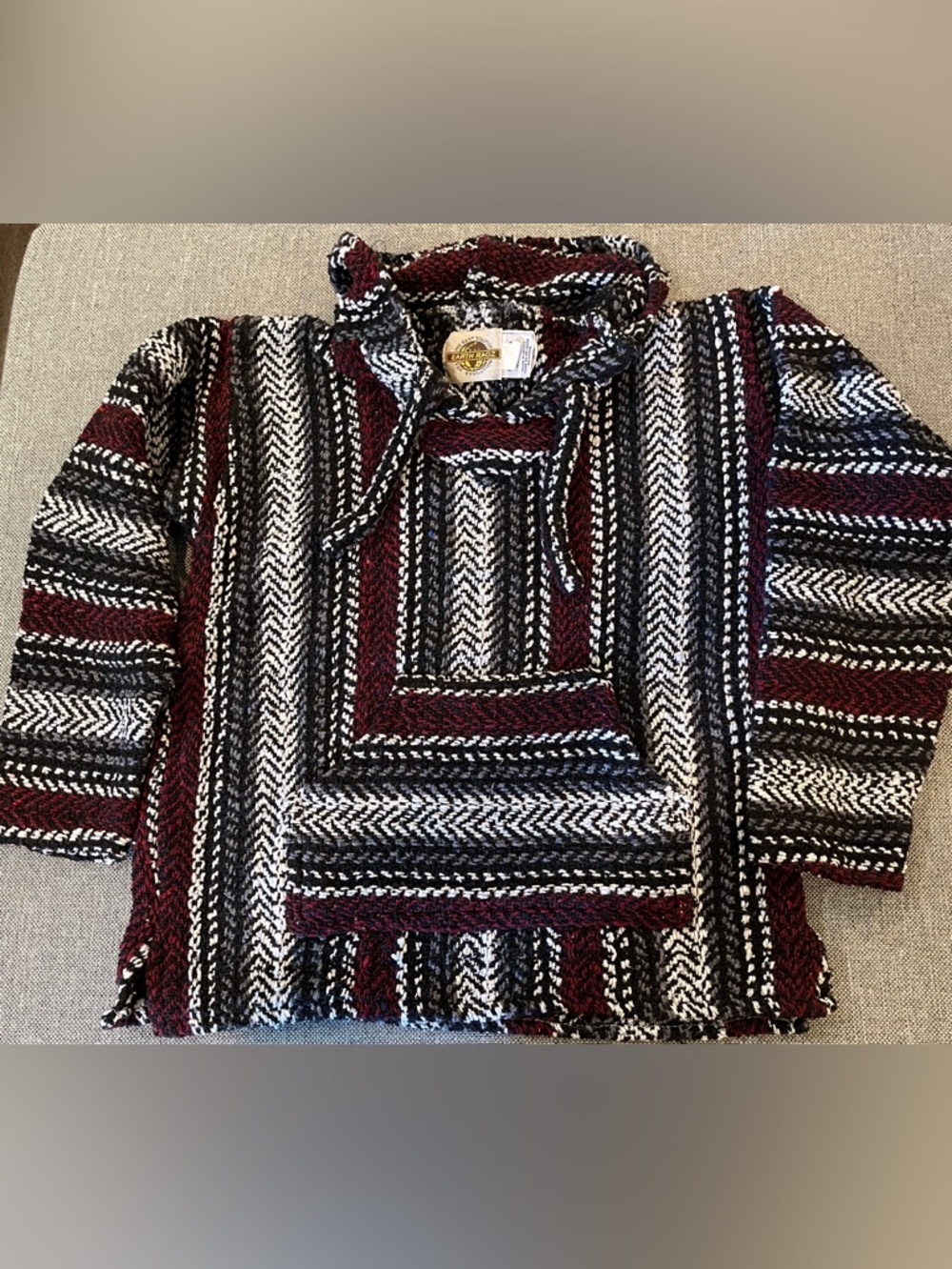 Vintage Earth Ragz Baja‎ Mexican Sweater Blanket Hoodie Ponocho Beach Mens Small